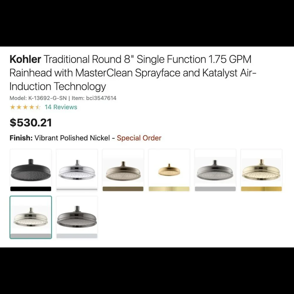 Kohler Traditional Round 8” Rainhead - Vibrant Polished Nickel
